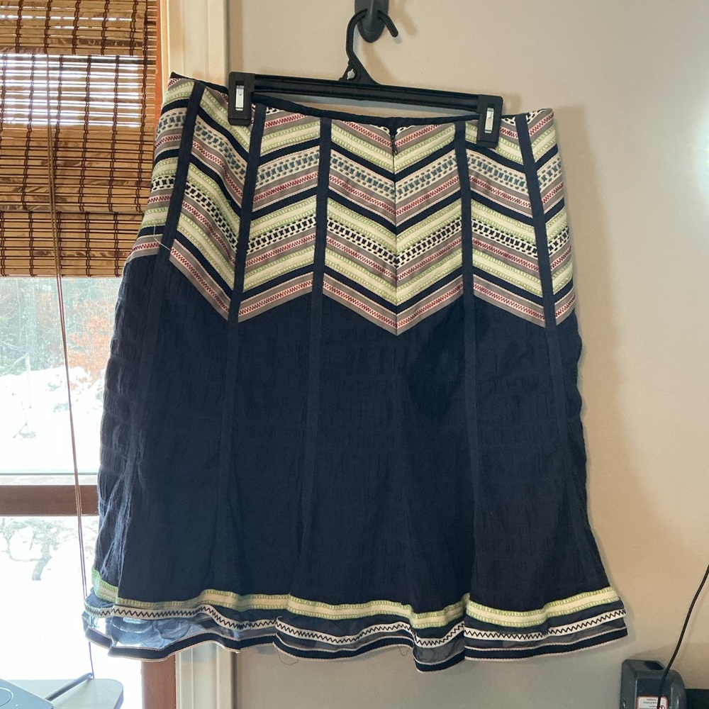 Nanette Lepore Vintage Navy A-Line Skirt 12 Chevron Trim Romantic 90s - Picture 5 of 13